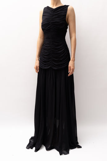 Lee Matthews Draped Column Dress in Black