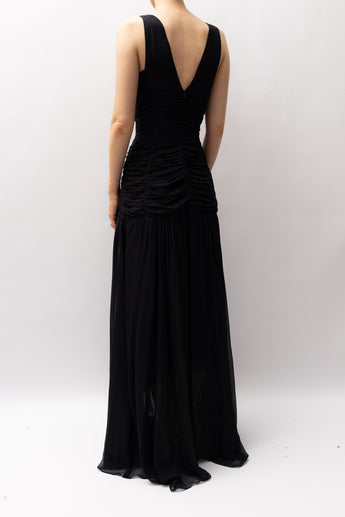 Lee Matthews Draped Column Dress in Black