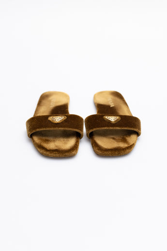 Prada Triangle Logo Velvet Slides