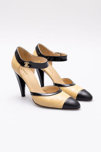 Chanel Mary Jane Heels Black & Beige