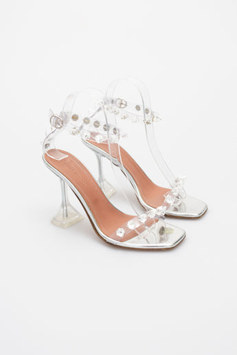 Amina Muaddi Julia Glass Sandal Heel