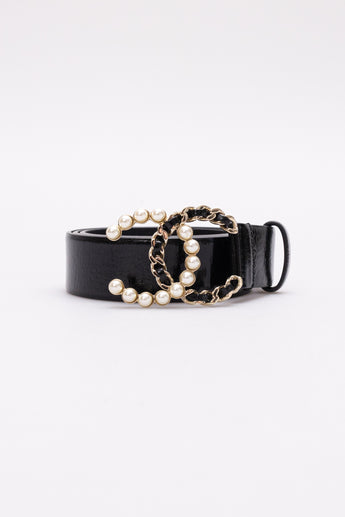 Chanel Pearl Embellished Belt Black
