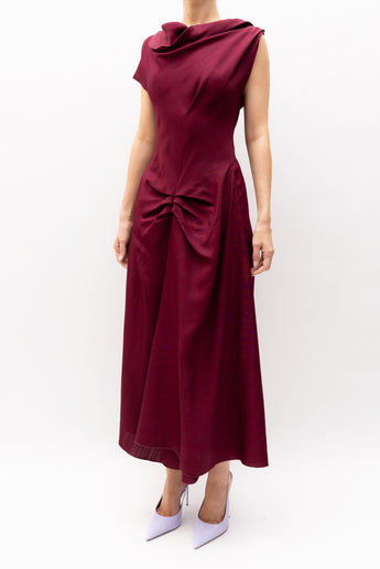 Victoria Beckham Gathered Midi Dress in Port