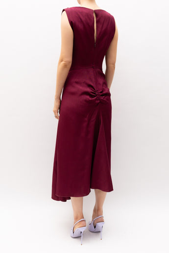 Victoria Beckham Gathered Midi Dress in Port