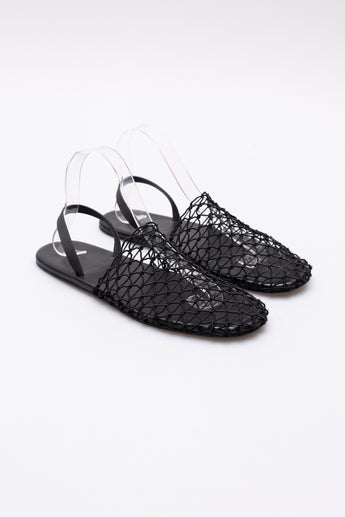 The Row Macrame Net Sandals Black