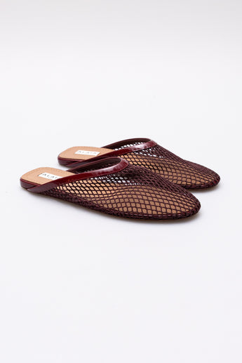 Alaia Fishnet Flat Slide Burgundy
