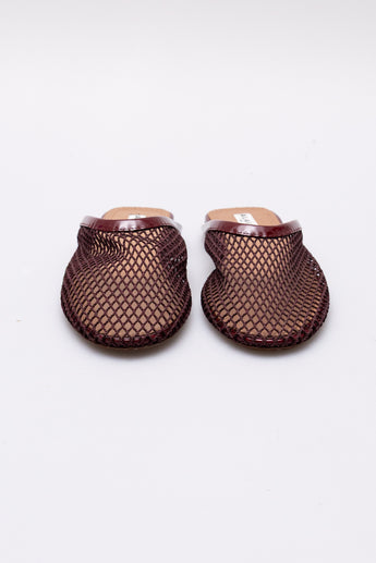 Alaia Fishnet Flat Slide Burgundy