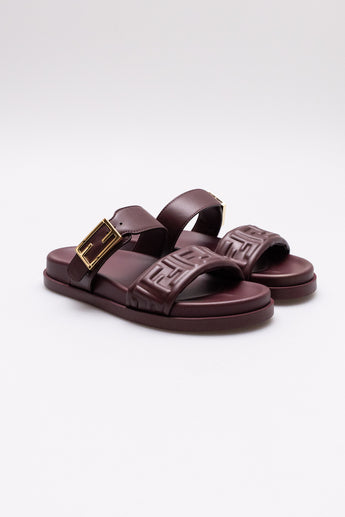 Fendi Feel FF Baguette Slides Burgundy