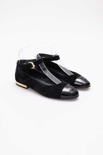 Chanel Suede Mary Jane Flats Black