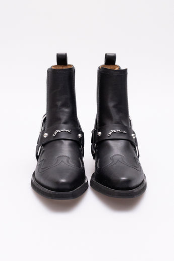 Ganni Chelsea Western-Buckle Cowboy Boots Black