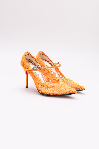 Gucci Virginia Lace Pumps Neon Orange