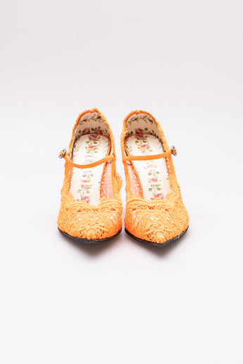 Gucci Virginia Lace Pumps Neon Orange