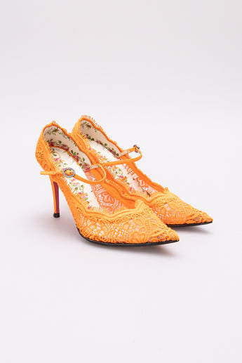Gucci Virginia Lace Pumps Neon Orange