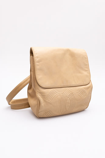 Chanel Vintage Lambskin CC Backpack Beige