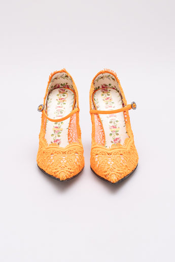 Gucci Virginia Lace Pumps Neon Orange