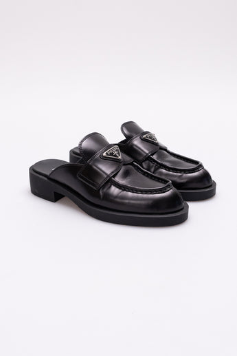 Prada Logo Loafer Mules Black