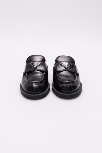 Prada Logo Loafer Mules Black