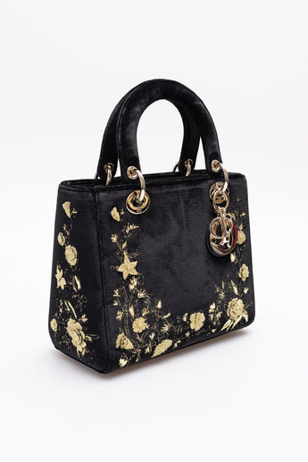 Dior Lady Dior Embroidered Velvet Bag Medium