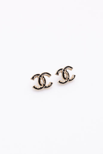 Chanel Black Resin CC Logo Stud Earrings