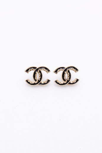 Chanel Black Resin CC Logo Stud Earrings