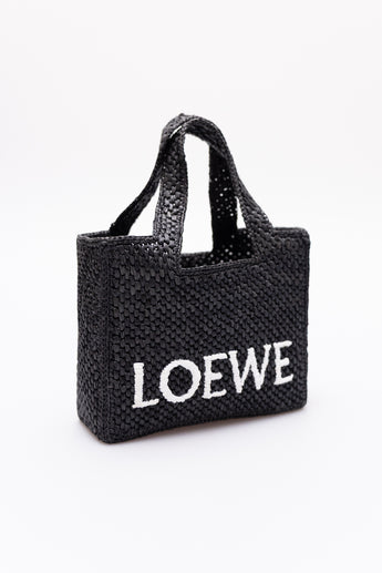 Loewe Raffia Mini Font Tote Black