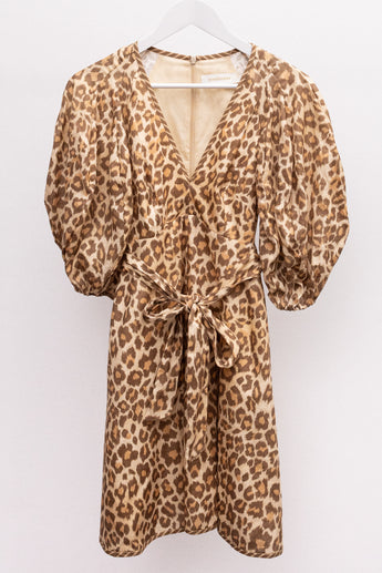 Zimmermann Leopard Tie-Neck Mini Dress