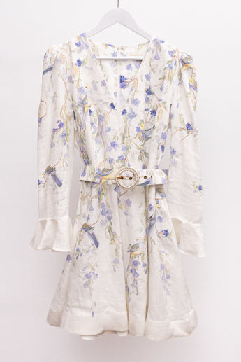 Zimmermann Natura Linen Floral Belted Mini Dress