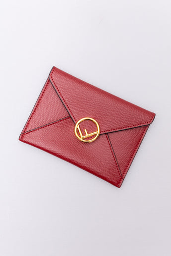 Fendi Red Leather F Logo Card Holder