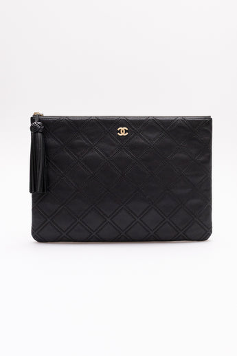 Chanel Diamond Quilted Large Pouch Black