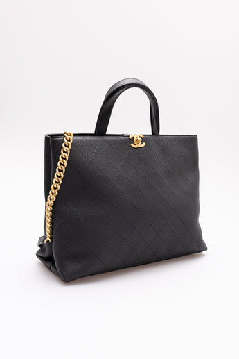 Chanel Quilted Cavier Shopping Tote Bag Black
