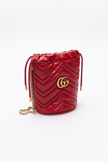 Gucci GG Marmont Mini Leather Bucket Bag Red
