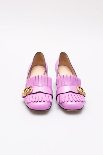 Gucci GG Marmont Fringe Block Heel Pumps Pink