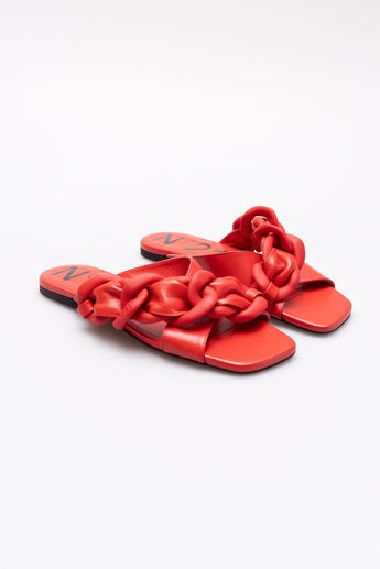 No21 Leather Chain Flat Slides Red
