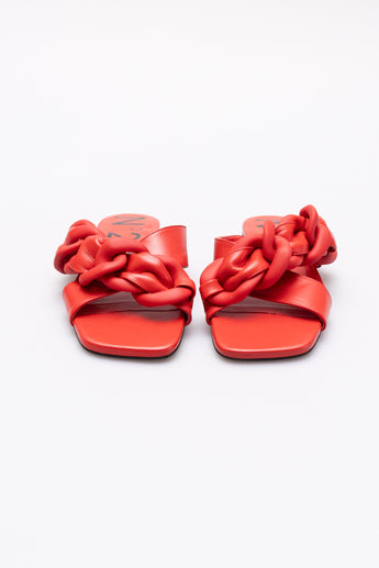 No21 Leather Chain Flat Slides Red