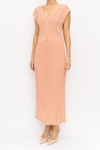 Scanlan Theodore Pleated Ribbed Midi Dress Peach