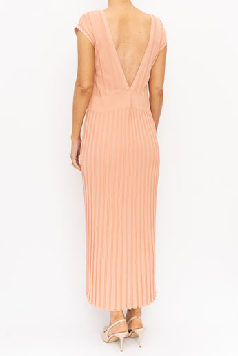 Scanlan Theodore Pleated Ribbed Midi Dress Peach