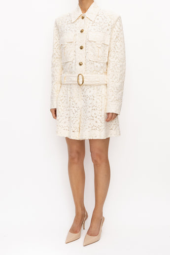 Zimmermann Illuminate Lace Belted Cropped Jacket and Shorts
