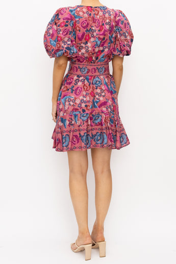 Farm Rio Floral Birds Puff-Sleeve Dress