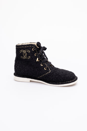 Chanel Tweed Knit CC Logo Boots