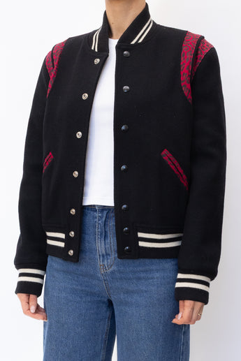 Saint Laurent Leopard Teddy Bomber Jacket Black