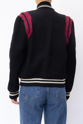 Saint Laurent Leopard Teddy Bomber Jacket Black