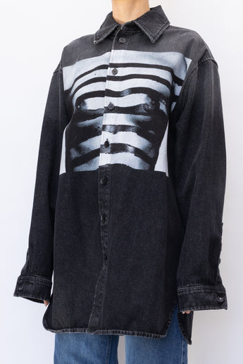 Jean Paul Gaultier Body Mariniere Printed Denim Shirt