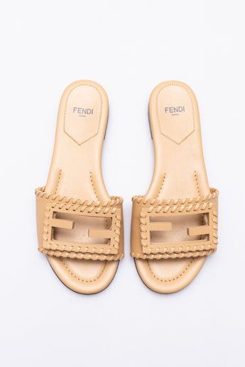Fendi Baguette Leather Slides Brown