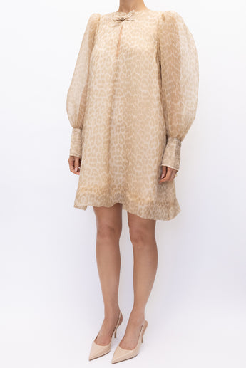 Ganni Organza A-Shaped Mini Dress Leopard