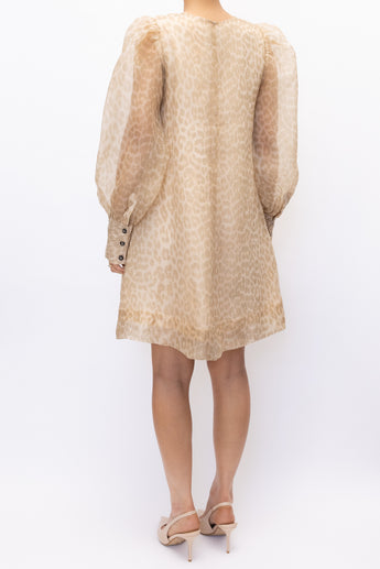 Ganni Organza A-Shaped Mini Dress Leopard