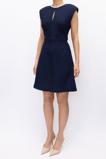 Sandro Pearl Embellished Mini Dress Navy