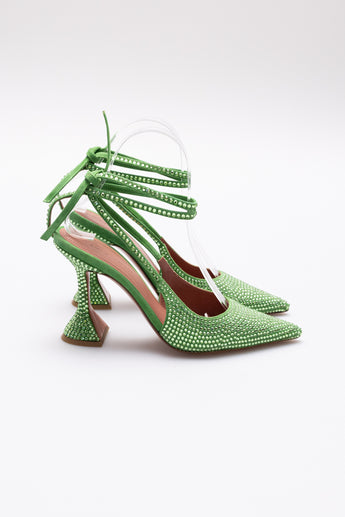 Amina Muaddi Karma Pump Crystal Green