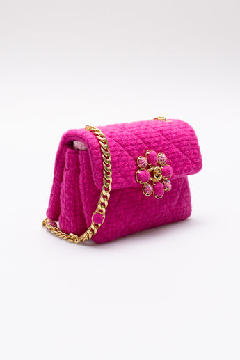 Chanel Cashmere Tweed Quilted Mini Bijoux Flap Bag Fuschia