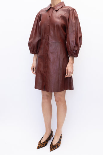 Ganni Burgundy Leather Dress