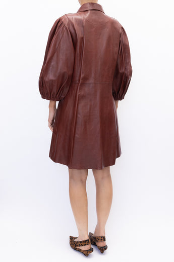 Ganni Burgundy Leather Dress